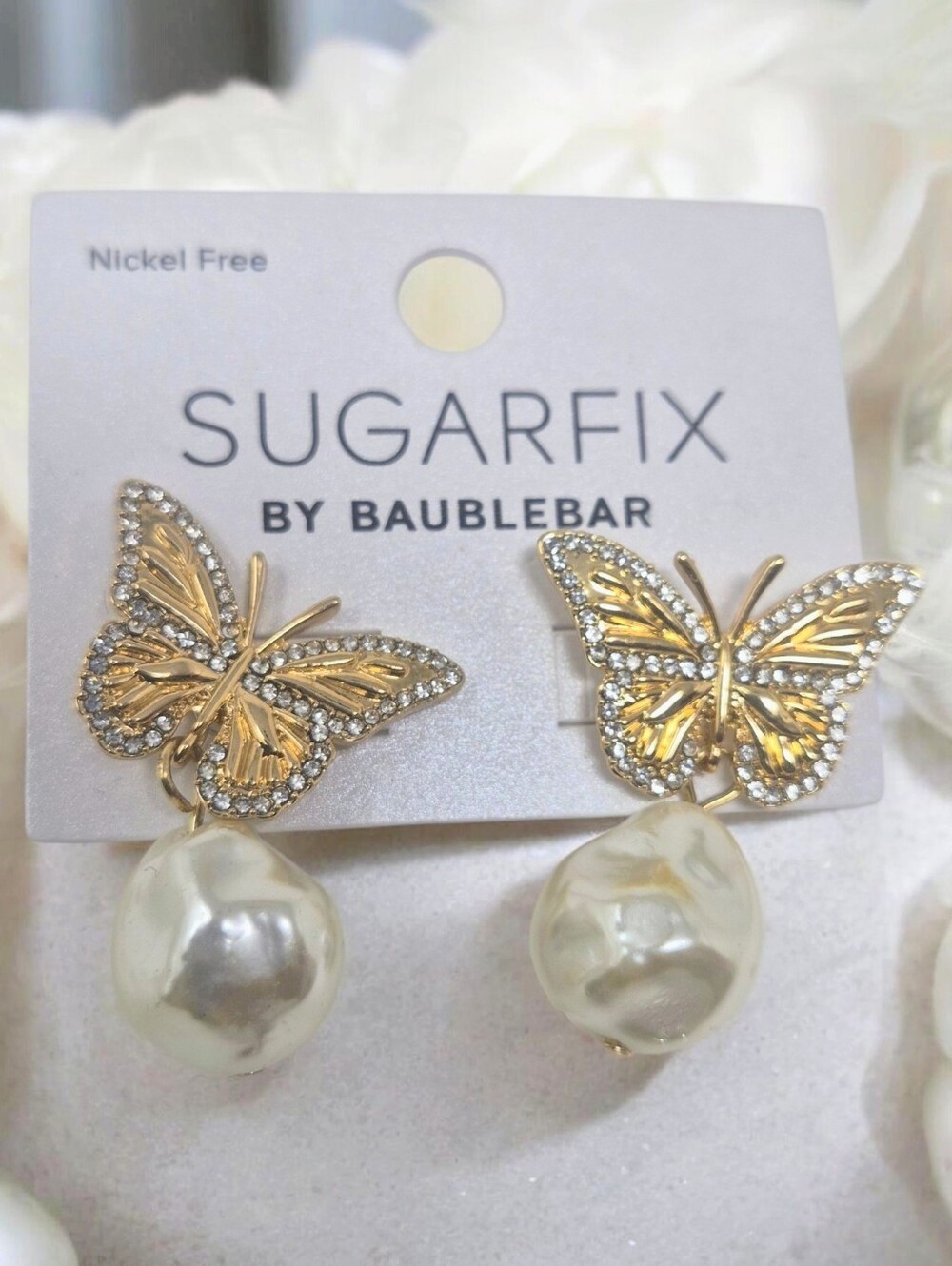 Sugarfix Gold Butterfly Pearl Drop Earrings